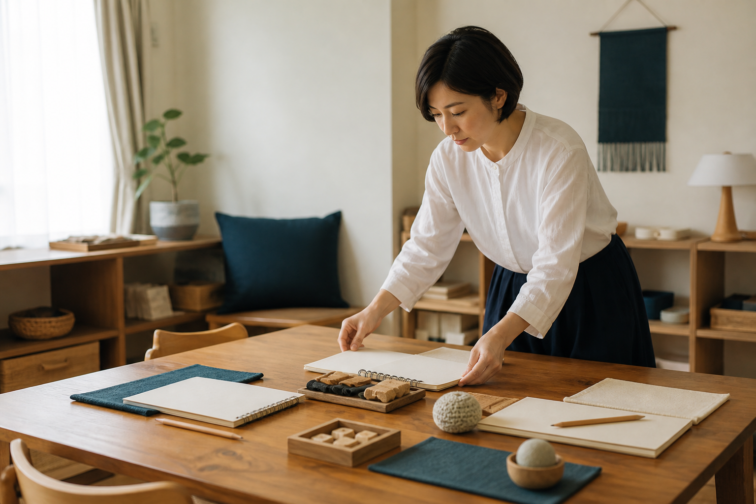 教材を準備する教室の講師